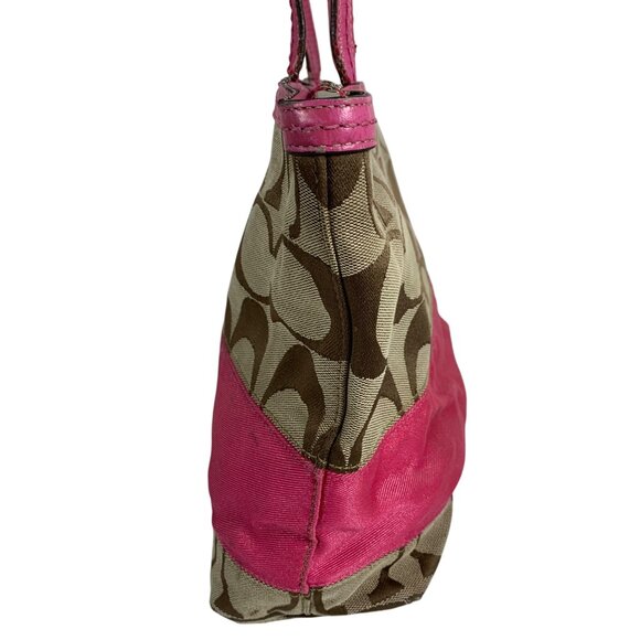 2009 COACH Signature Collection Khaki Pink Stripe Tote F13548 NO TAG - Picture 7 of 13